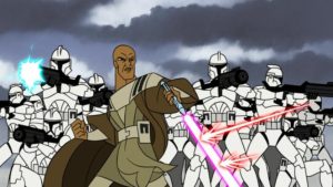 Mace-Windu-shielding-clone-troopers-on-Dantooine